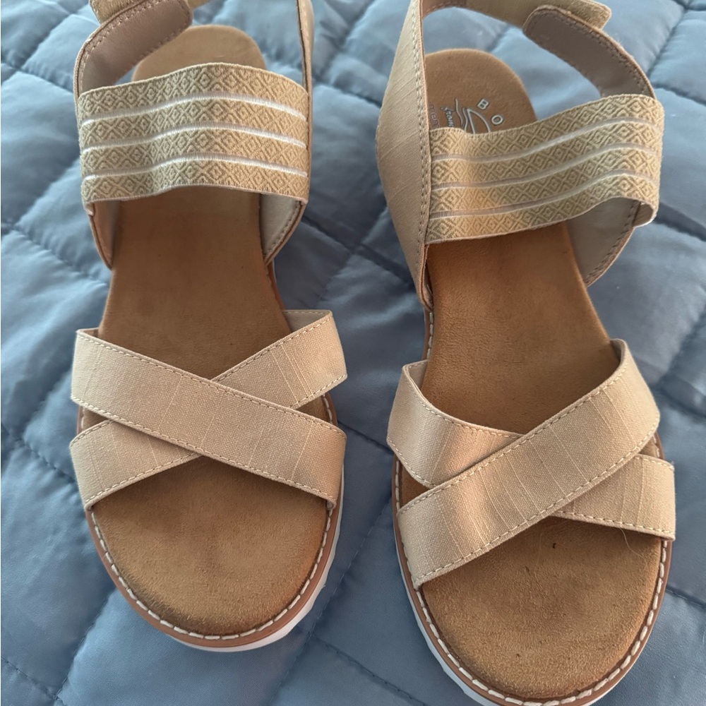 BOBS from Skechers Tan Sandals with Crisscross Straps